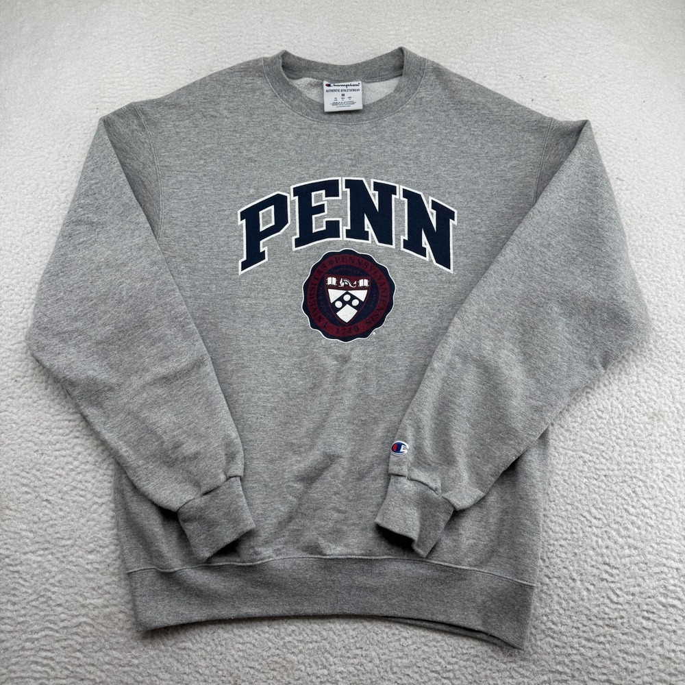Champion Penn Quakers Sweatshirt Mens Medium Gray Long Sleeve Crewneck Pullover